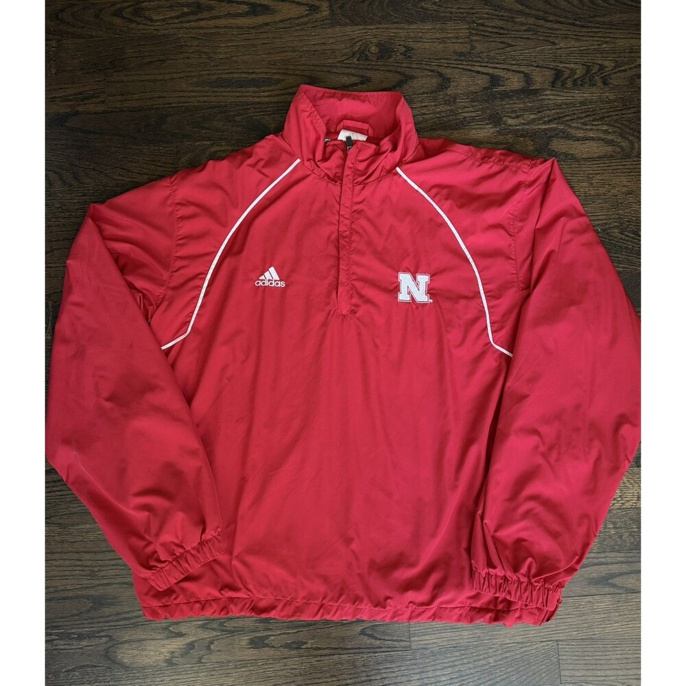 Adidas Nebraska Cornhuskers ClimaLite Red Quarter Zip Windbreaker Jacket Size L